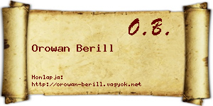 Orowan Berill névjegykártya